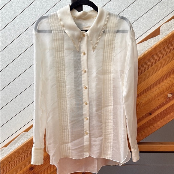 KHAITE Tops - KHAITE Nori Pleated Front Silk Organza Semi Sheer Dress Shirt Sz 4 NWOT